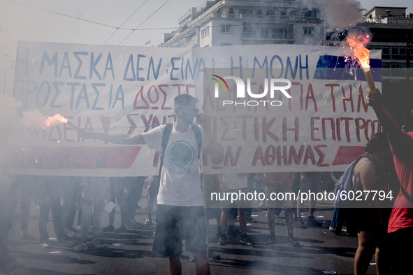 Students protest in Athens, Greece on September 24, 2020. They ask from the government to give money for education, to reduce the number of...