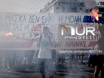 Students protest in Athens, Greece on September 24, 2020. They ask from the government to give money for education, to reduce the number of...