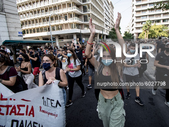 Students protest in Athens, Greece on September 24, 2020. They ask from the government to give money for education, to reduce the number of...