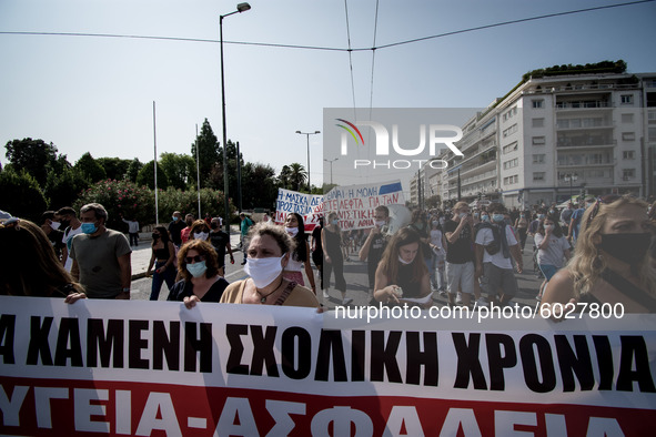 Students protest in Athens, Greece on September 24, 2020. They ask from the government to give money for education, to reduce the number of...