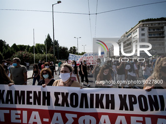 Students protest in Athens, Greece on September 24, 2020. They ask from the government to give money for education, to reduce the number of...