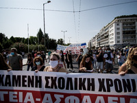 Students protest in Athens, Greece on September 24, 2020. They ask from the government to give money for education, to reduce the number of...