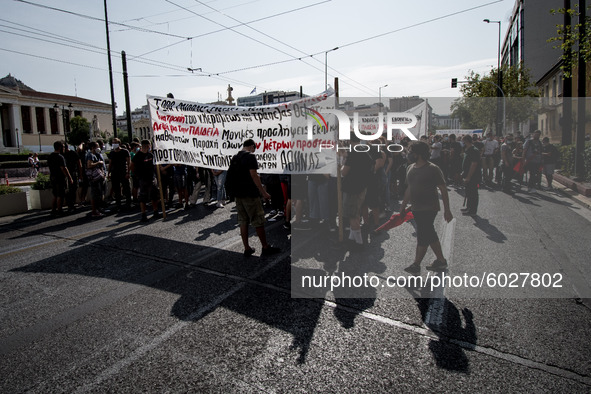 Students protest in Athens, Greece on September 24, 2020. They ask from the government to give money for education, to reduce the number of...