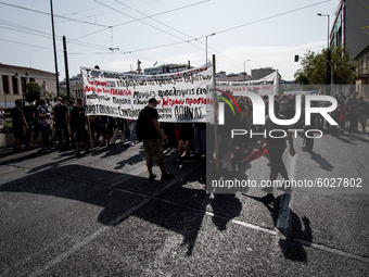 Students protest in Athens, Greece on September 24, 2020. They ask from the government to give money for education, to reduce the number of...