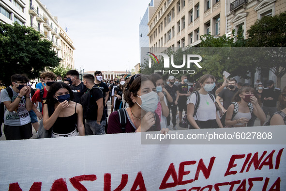 Students protest in Athens, Greece on September 24, 2020. They ask from the government to give money for education, to reduce the number of...