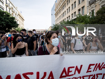 Students protest in Athens, Greece on September 24, 2020. They ask from the government to give money for education, to reduce the number of...