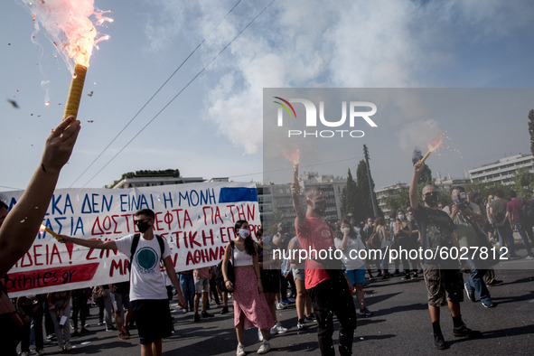 Students protest in Athens, Greece on September 24, 2020. They ask from the government to give money for education, to reduce the number of...