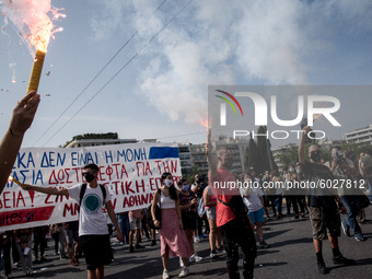 Students protest in Athens, Greece on September 24, 2020. They ask from the government to give money for education, to reduce the number of...