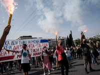 Students protest in Athens, Greece on September 24, 2020. They ask from the government to give money for education, to reduce the number of...