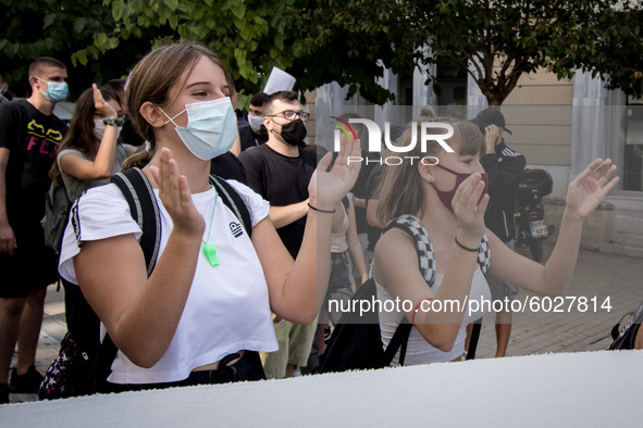 Students protest in Athens, Greece on September 24, 2020. They ask from the government to give money for education, to reduce the number of...