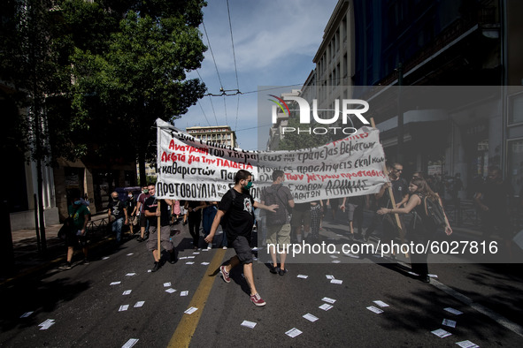 Students protest in Athens, Greece on September 24, 2020. They ask from the government to give money for education, to reduce the number of...