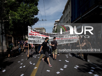 Students protest in Athens, Greece on September 24, 2020. They ask from the government to give money for education, to reduce the number of...