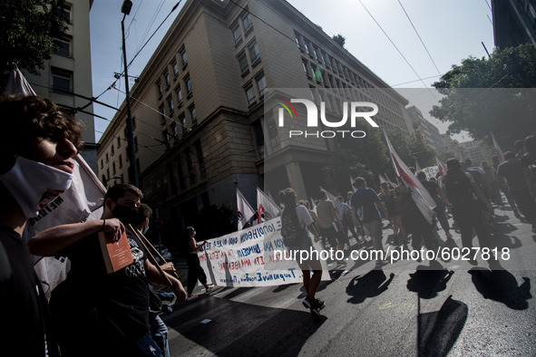 Students protest in Athens, Greece on September 24, 2020. They ask from the government to give money for education, to reduce the number of...