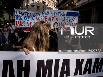 Students protest in Athens, Greece on September 24, 2020. They ask from the government to give money for education, to reduce the number of...