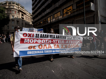 Students protest in Athens, Greece on September 24, 2020. They ask from the government to give money for education, to reduce the number of...