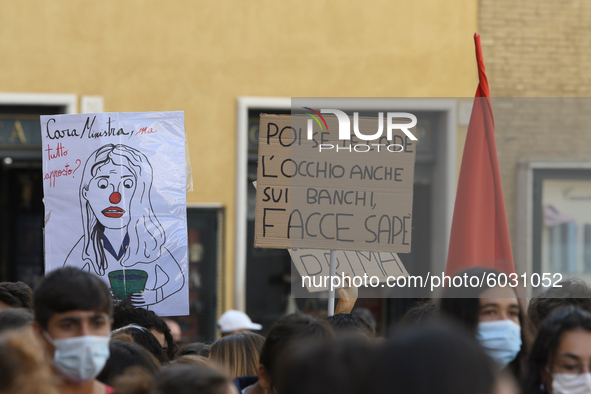 Students and trade unions of the capital took to Piazza Montecitorio in Rome, Italy, on September 25, 2020 to contest the reopening of schoo...