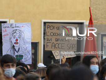 Students and trade unions of the capital took to Piazza Montecitorio in Rome, Italy, on September 25, 2020 to contest the reopening of schoo...