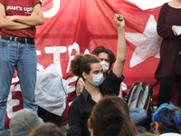 Students and trade unions of the capital took to Piazza Montecitorio in Rome, Italy, on September 25, 2020 to contest the reopening of schoo...