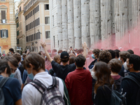 Students and trade unions of the capital took to Piazza Montecitorio in Rome, Italy, on September 25, 2020 to contest the reopening of schoo...