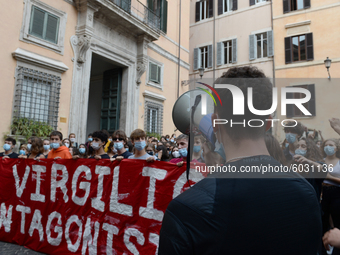 Students and trade unions of the capital took to Piazza Montecitorio in Rome, Italy, on September 25, 2020 to contest the reopening of schoo...