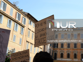 Students and trade unions of the capital took to Piazza Montecitorio in Rome, Italy, on September 25, 2020 to contest the reopening of schoo...