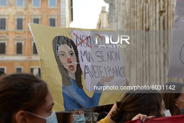 Students and trade unions of the capital took to Piazza Montecitorio in Rome, Italy, on September 25, 2020 to contest the reopening of schoo...