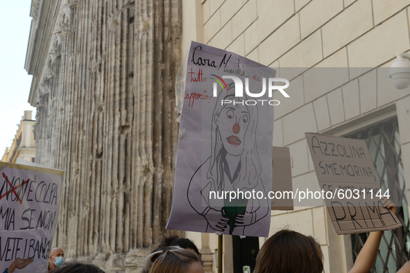 Students and trade unions of the capital took to Piazza Montecitorio in Rome, Italy, on September 25, 2020 to contest the reopening of schoo...