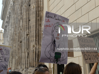 Students and trade unions of the capital took to Piazza Montecitorio in Rome, Italy, on September 25, 2020 to contest the reopening of schoo...