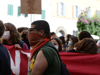 Students and trade unions of the capital took to Piazza Montecitorio in Rome, Italy, on September 25, 2020 to contest the reopening of schoo...