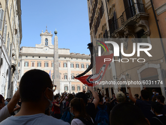 Students and trade unions of the capital took to Piazza Montecitorio in Rome, Italy, on September 25, 2020 to contest the reopening of schoo...