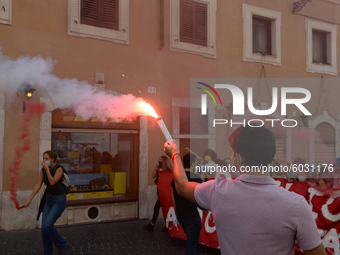 Students and trade unions of the capital took to Piazza Montecitorio in Rome, Italy, on September 25, 2020 to contest the reopening of schoo...