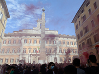 Students and trade unions of the capital took to Piazza Montecitorio in Rome, Italy, on September 25, 2020 to contest the reopening of schoo...