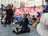 Students and trade unions of the capital took to Piazza Montecitorio in Rome, Italy, on September 25, 2020 to contest the reopening of schoo...