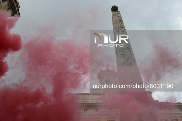 Students and trade unions of the capital took to Piazza Montecitorio in Rome, Italy, on September 25, 2020 to contest the reopening of schoo...