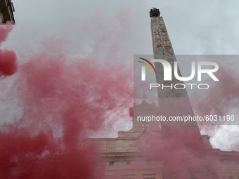 Students and trade unions of the capital took to Piazza Montecitorio in Rome, Italy, on September 25, 2020 to contest the reopening of schoo...