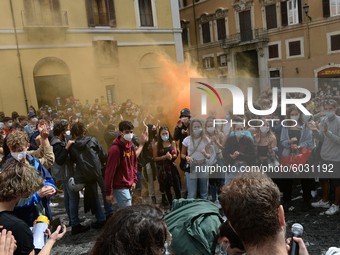 Students and trade unions of the capital took to Piazza Montecitorio in Rome, Italy, on September 25, 2020 to contest the reopening of schoo...