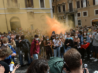 Students and trade unions of the capital took to Piazza Montecitorio in Rome, Italy, on September 25, 2020 to contest the reopening of schoo...