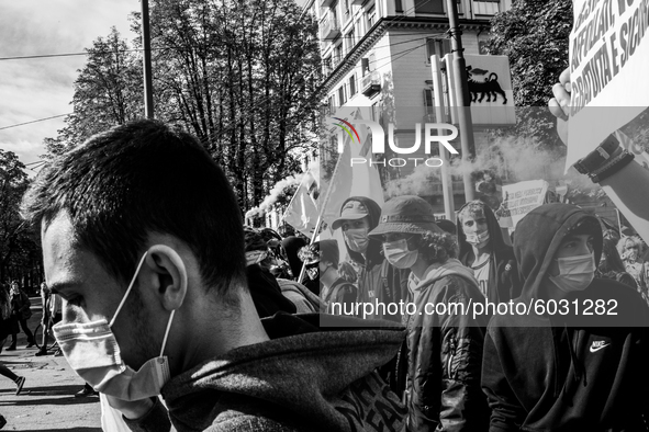 (EDITOR'S NOTE: Image was converted to black and white) Students strike against the way the Italian government managed, with delays and fail...