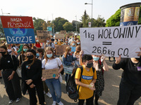 Young protesters with pro-climate banners are seen in Gdansk, Poland, on 25 September 2020  Several hundreds Children and young people weari...