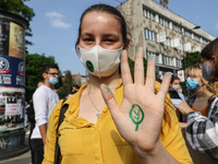 Young protesters with pro-climate banners are seen in Gdansk, Poland, on 25 September 2020  Several hundreds Children and young people weari...