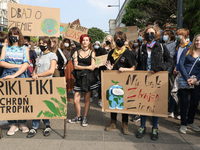 Young protesters with pro-climate banners are seen in Gdansk, Poland, on 25 September 2020  Several hundreds Children and young people weari...