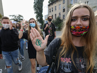 Young protesters with pro-climate banners are seen in Gdansk, Poland, on 25 September 2020  Several hundreds Children and young people weari...