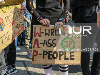 Young protesters with pro-climate banners are seen in Gdansk, Poland, on 25 September 2020  Several hundreds Children and young people weari...