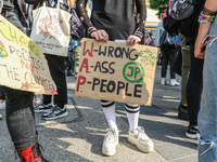 Young protesters with pro-climate banners are seen in Gdansk, Poland, on 25 September 2020  Several hundreds Children and young people weari...