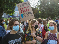 Young protesters with pro-climate banners are seen in Gdansk, Poland, on 25 September 2020  Several hundreds Children and young people weari...