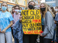 Young protesters with pro-climate banners are seen in Gdansk, Poland, on 25 September 2020  Several hundreds Children and young people weari...