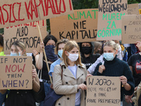 Young protesters with pro-climate banners are seen in Gdansk, Poland, on 25 September 2020  Several hundreds Children and young people weari...