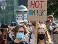 Young protesters with pro-climate banners are seen in Gdansk, Poland, on 25 September 2020  Several hundreds Children and young people weari...