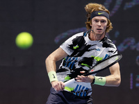 Andrey Rublev of Russia during his ATP St. Petersburg Open 2020 international tennis tournament match against Ugo Humbert of France on Octob...