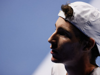 Ugo Humbert of France during his ATP St. Petersburg Open 2020 international tennis tournament match against Andrey Rublev of Russia on Octob...